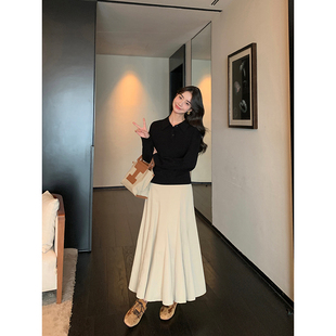 高腰显瘦设计感大裙摆a字中长裙 不规则半身裙女秋季 pusumede 法式