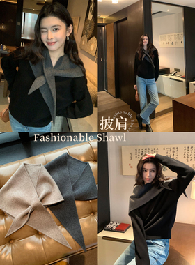 pusumede 暖意冬日 1OO羊毛三角针织披肩女高级气质外搭保暖围巾