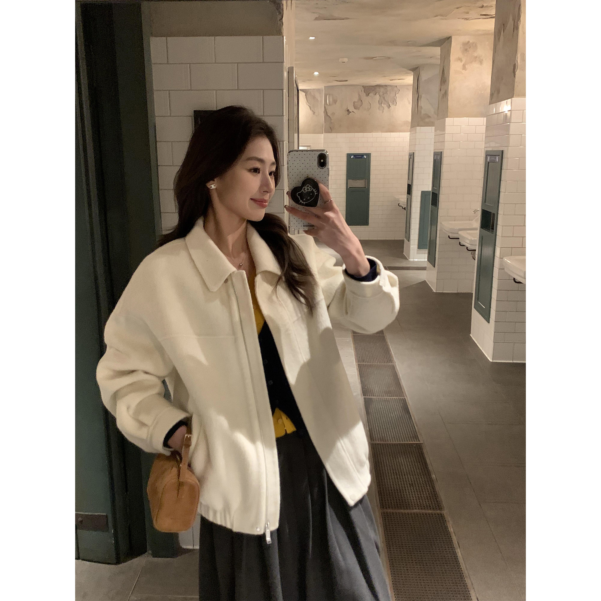 pusumede【现货7.5折】双面呢夹克宽松毛呢外套女羊毛呢子上衣