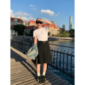 中长款 pusumede 设计感韩版 黑色高腰a字半身裙女秋季 包臀裙子 经典