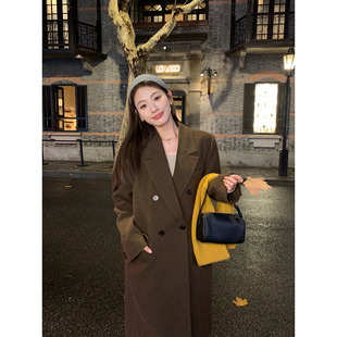 西装 复古毛呢外套女气质中长款 呢子大衣 现货7.5折 pusumede