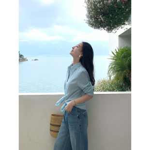 女长袖 pusumede 棉麻混纺刺绣衬衫 灵动音符 衬衣 现货6折