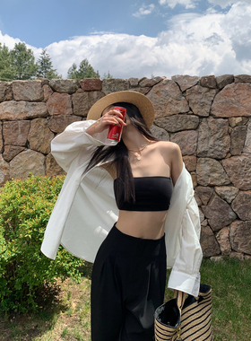 pusumede带胸垫抹胸背心女夏季内搭裹胸蕾丝镂空性感美背辣妹上衣