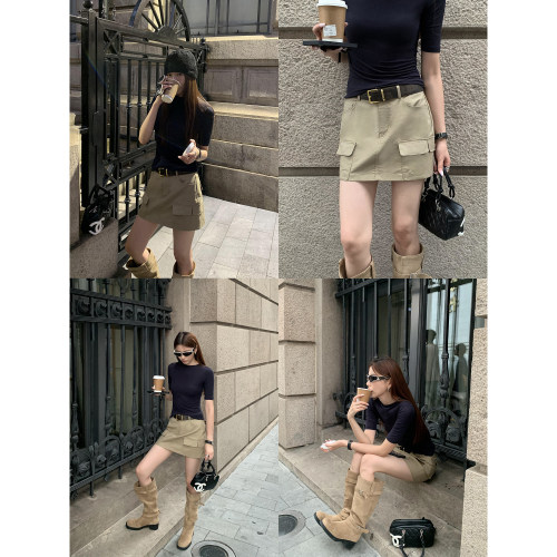 pusumede工装soul 美式复古半身裙女高腰防走光短裙辣妹a字包臀裙