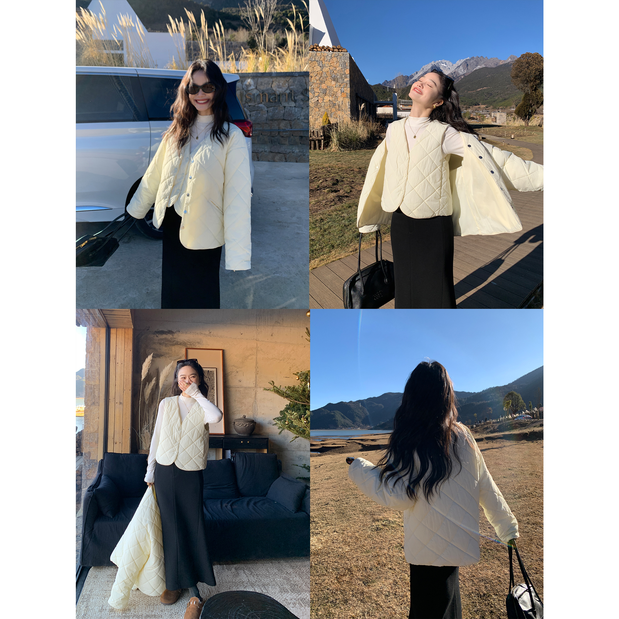 棉服女秋冬棉衣v领马甲两件套