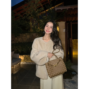 pusumede 高级感仿皮草外套女韩系宽松软糯毛茸茸上衣 中古千金