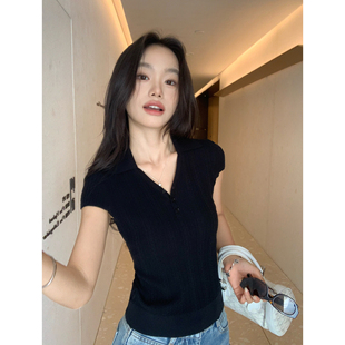 女修身 pusumede 针织衫 百搭公式 气质休闲T恤正肩上衣 基础V领短袖