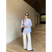 高级感宽松显瘦直筒拖地长裤 女秋季 白色高腰阔腿牛仔裤 pusumede