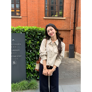 衬衫 pusumede polo领双口袋长袖 复古工装 女宽松休闲衬衣 智性松弛