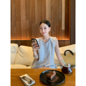 法式 复古无袖 衬衫 pusumede 女条纹背心外穿蕾丝花边小衫 亚麻上衣