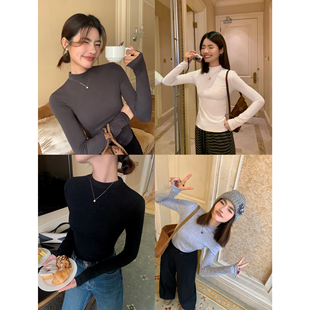 长袖 pusumede 女修身 黑色半高领针织衫 内搭打底上衣 现货6.5折