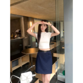 新款 pusumede 深蓝色a字半身裙女直筒夏季 通勤高腰休闲百搭短裙子