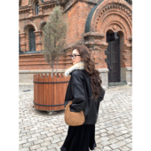 pusumede 复古pu皮机车夹克女可拆毛领夹棉皮衣外套 现货7.5折