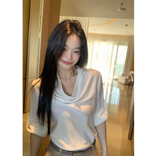 女气质干练宽松通勤衬衣 荡领衬衫 pusumede都市轻简 1OO莱赛尔法式