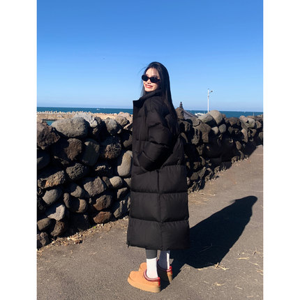 pusumede 白鸭绒长款羽绒服女冬季2025新款过膝宽松加厚黑色外套