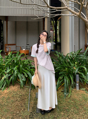 pusumede 仿醋酸法式高腰半身裙女高级感缎面a字裙气质垂感裙子