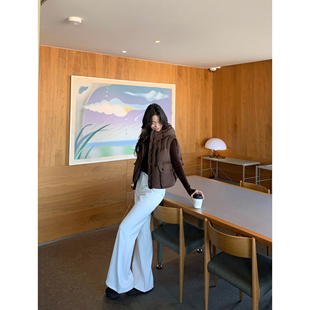 长裤 pusumede 女慵懒宽松阔腿西装 米白色垂感微喇休闲裤 智性通勤