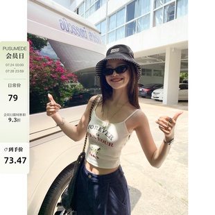 pusumede带胸垫印花吊带背心女夏季 上衣 外穿辣妹短款 弹力针织无袖