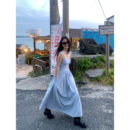 长裙 收腰显瘦气质无袖 pusumede法式 方领针织拼接背心连衣裙女夏季