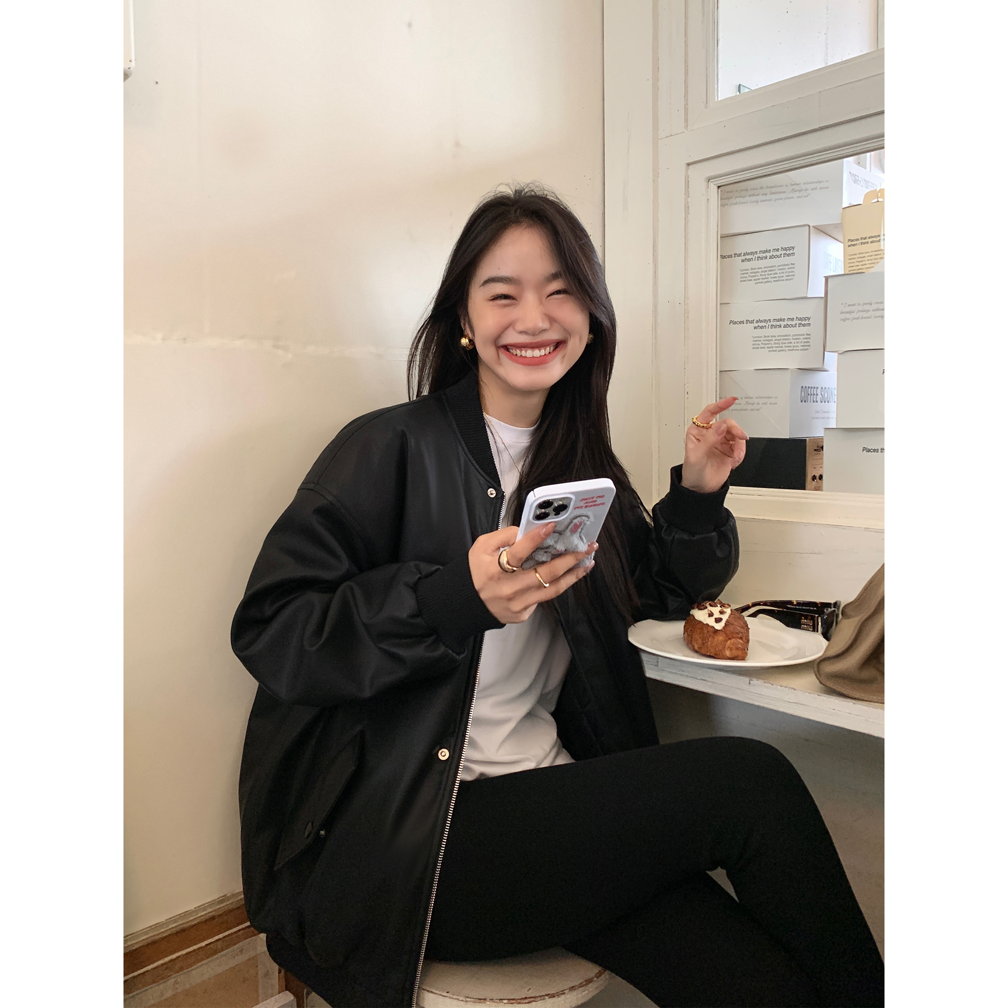 夹棉宽松休闲皮衣棒球服