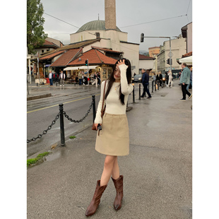 pusumede【现货5折】复古半身裙女高腰a字包臀裙短裙气质裙子