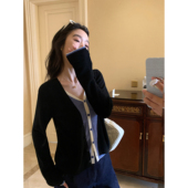 pusumede 上衣 女外穿假两件气质长袖 现货7折 设计感v领针织开衫