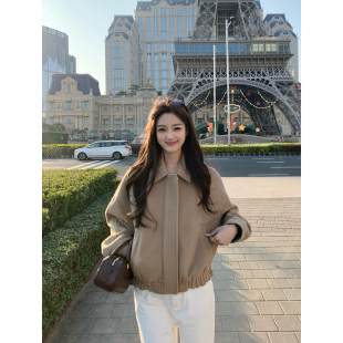 呢子上衣 复古廓形毛呢夹克外套女松弛感短款 pusumede 飞行日记