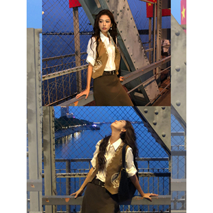 pusumede 异域风 复古麂皮绣花马甲女设计感宽松叠穿无袖背心外套