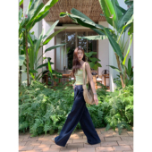 复古宽松直筒高腰百搭休闲裤 pusumede全棉阔腿牛仔裤 女高个子长裤