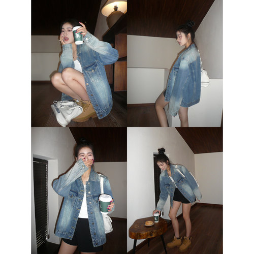 休闲牛仔外套女春秋宽松复古夹克