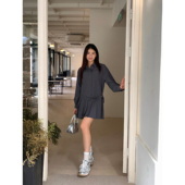 pusumede 连衣裙女宽松休闲短裙气质百褶裙 衬衫 现货5折 长袖