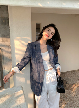 pusumede通勤老钱风1OO亚麻西装外套女高级感轻薄廓形宽松小西服