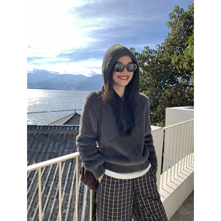 宽松慵懒气质软糯针织衫 pusumede仿貂毛连帽套头毛衣女新款 上衣