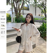 套装 松弛感上衣女休闲短裤 1OO亚麻轻薄衬衫 pusumede南法度假风