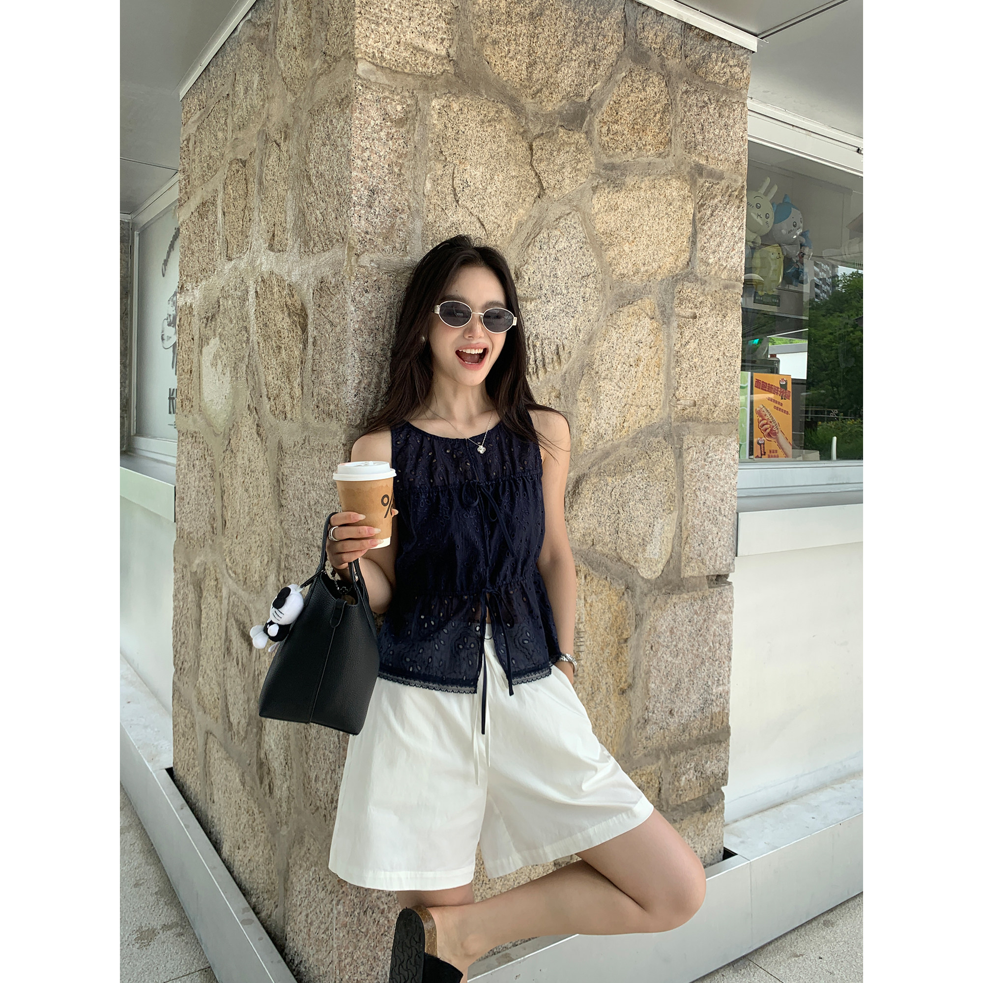 pusumede 夏日松弛 白色休闲短裤女松紧腰抽绳宽松直筒五分裤中裤,女装/女士精品,休闲裤,淘宝优惠券,粉丝福利购,淘宝优惠卷