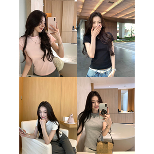 T恤女圆领修身 pusumede 短袖 纯色基础款 显瘦正肩上衣 长期穿搭