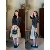 pusumede 秋枫限定 M1U系卡其色高腰半身裙女显瘦气质A字百褶裙裤