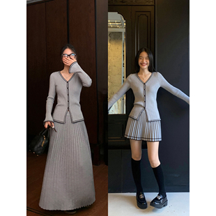 pusumede【现货5折】黑色百褶半身裙女休闲百搭长裙气质针织裙子