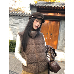 pusumede 香草泡芙 仿羊羔毛立领羽绒马甲女气质宽松保暖无袖外套