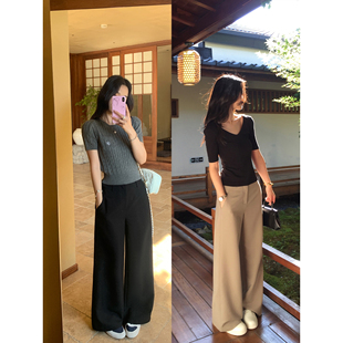 设计感裤 pusumede 女黑色宽松直筒长裤 高腰阔腿休闲裤 子 主线系列