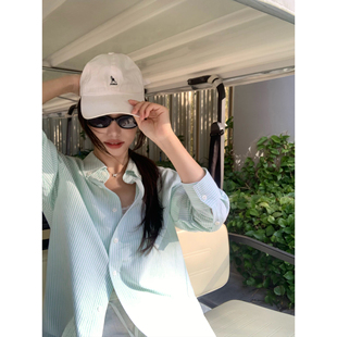 衬衫 pusumede 条纹长袖 经典 女宽松慵懒感衬衣纯棉上衣 舒适自在