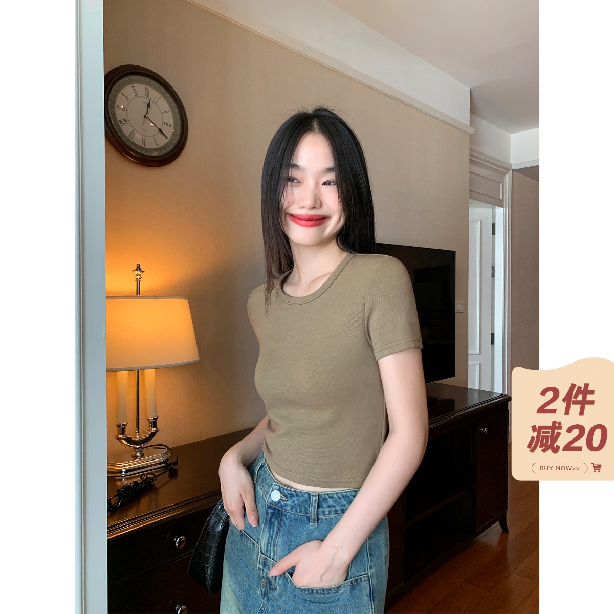 pusumede 黑色修身短袖t恤女夏季2023年韩版显瘦百搭露脐短款上衣