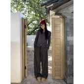 小众直筒拖地长裤 pusumede 休闲裤 女阔腿裤 现货7折 复古格子裤