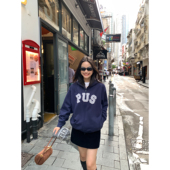 pusumede 上衣 复古字母连帽卫衣外套拉链开衫 现货7折 韩系松弛