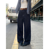 长裤 pusumede 女高腰复古宽松直筒阔腿裤 丹宁原色牛仔裤 牛仔定律