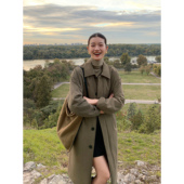 pusumede翻领中长款 收腰宽松休闲棉服大衣 夹棉风衣外套女秋冬新款