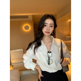 女韩系设计小众百搭衬衣 复古通勤气质翻领衬衫 pusumede 都市主场