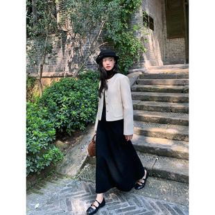 裙子 黑色针织半身裙女通勤宽松直筒裙中长款 pusumede 现货7折