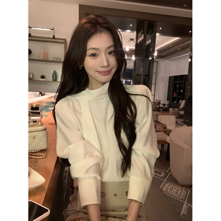 衬衫 pusumede 立领绑带长袖 法式 女宽松设计感气质上衣 极简主义