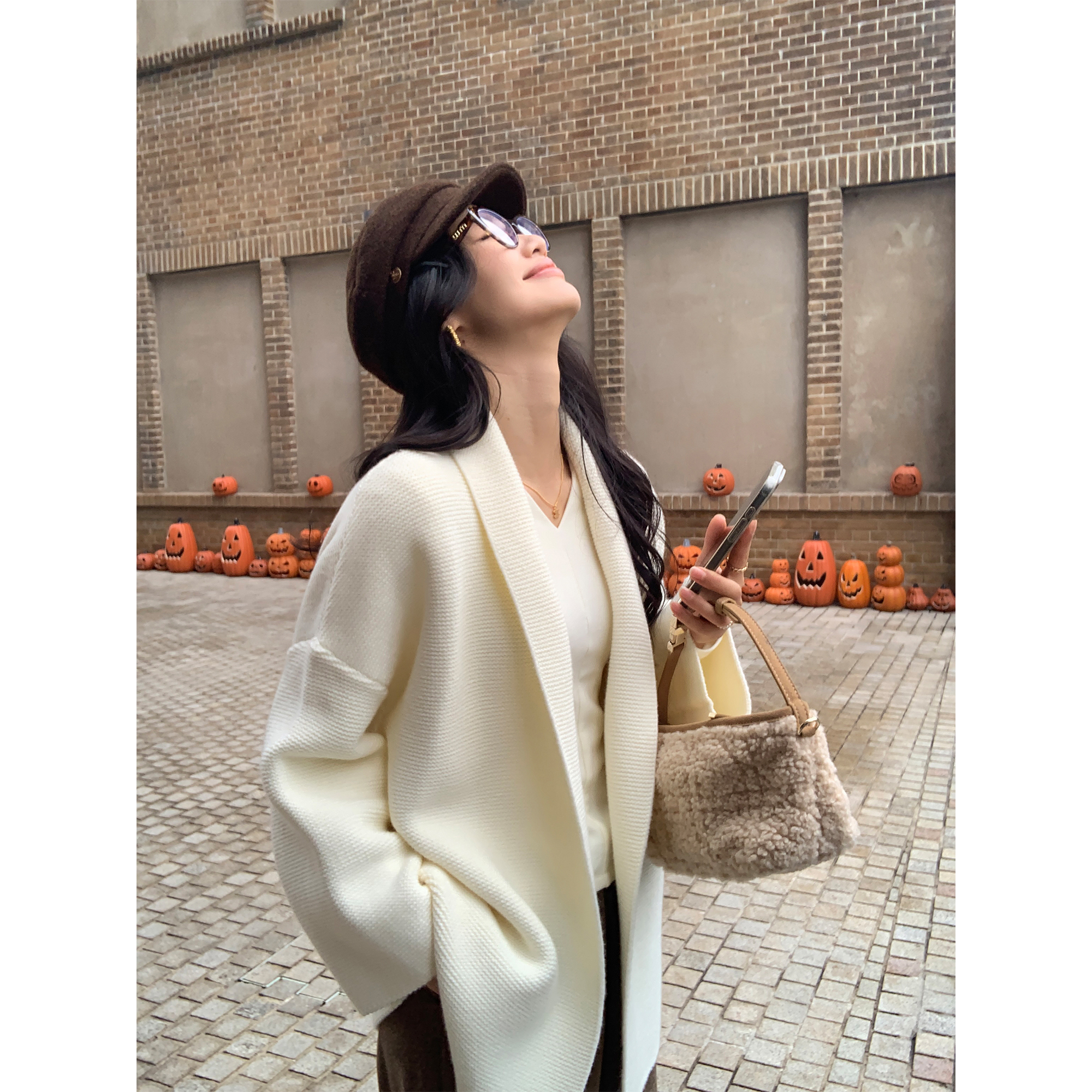 时光针脚大翻领毛衣外套